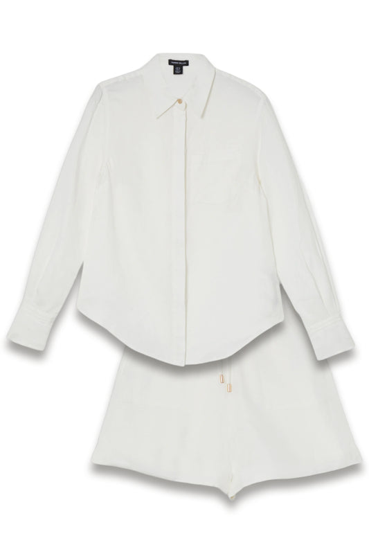 Viscose Linen Woven Long Sleeve Shirt and Tie Waist Short