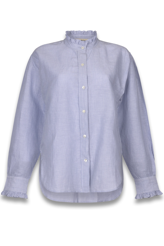 Jo- Blue And White Pinstripe Linen Weave