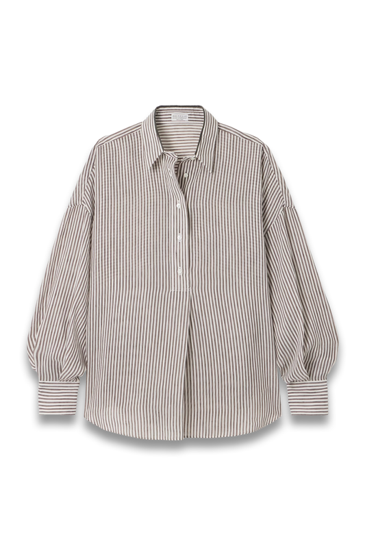 Bead-Embellished Striped Linen and Silk-Blend Shirt