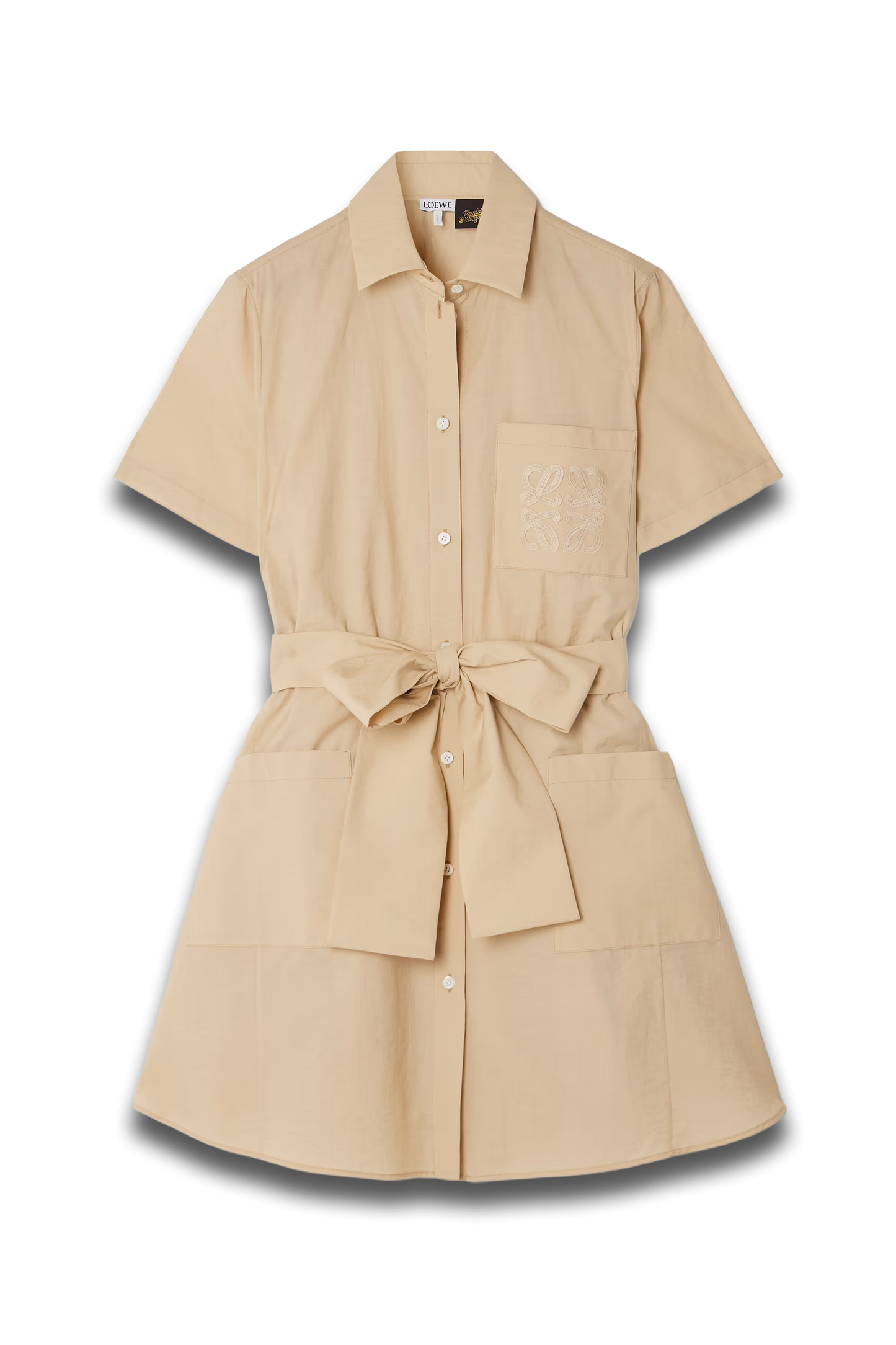 + Paula's Ibiza Belted Appliquéd Cotton-Blend Mini Shirt Dress