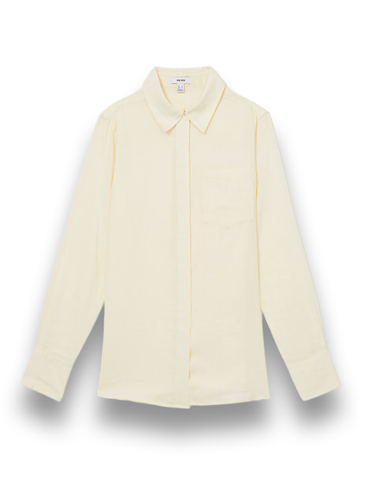 Linen Button-Through Shirt In Pale Yellow