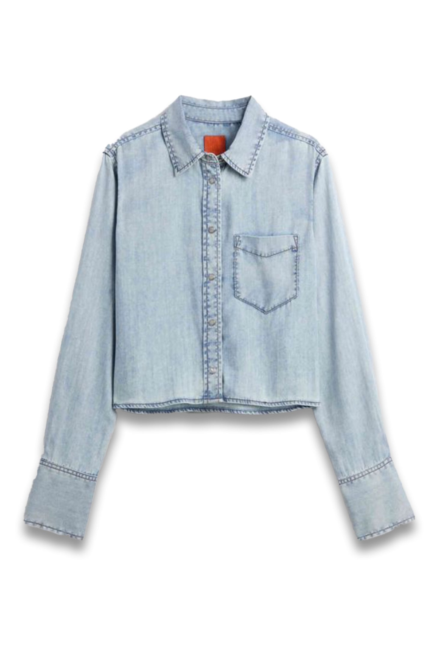 Blue Draped Denim Crop Shirt