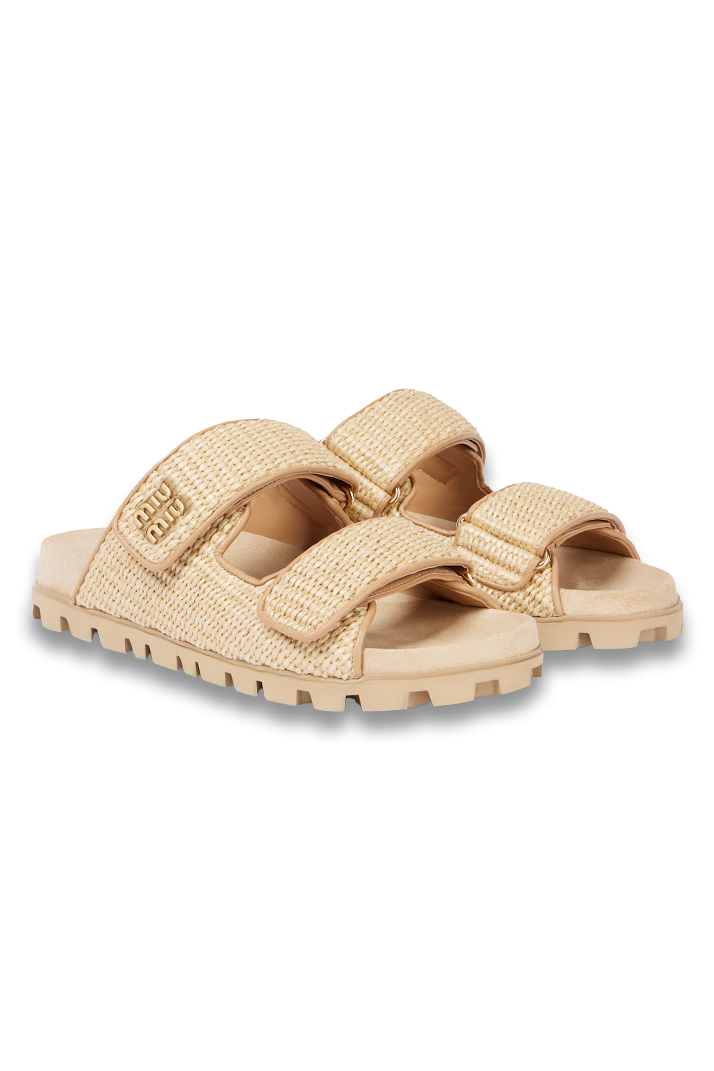 Leather-Trimmed Raffia-Effect Sandals