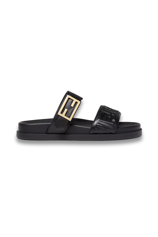 Black Nappa Leather Slides