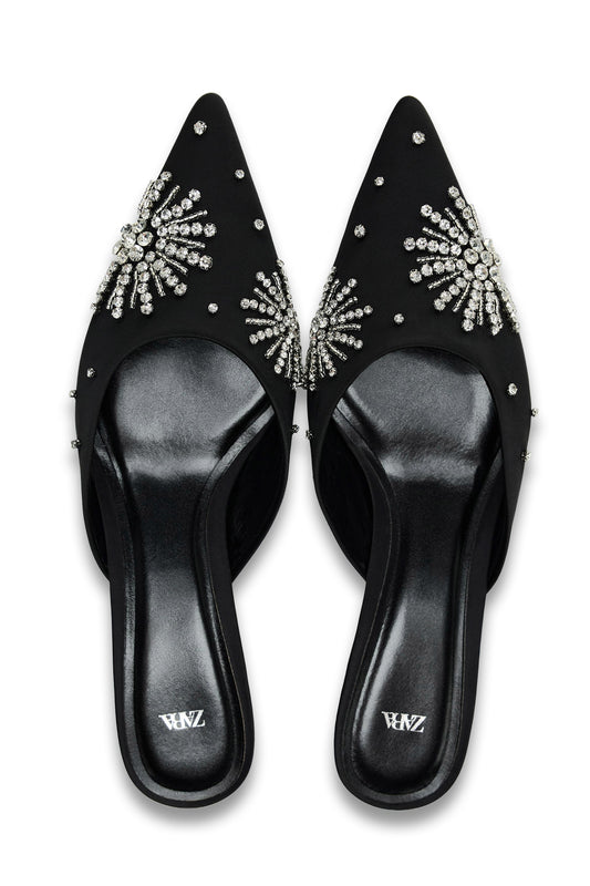 Fabric Mules With Rhinestones