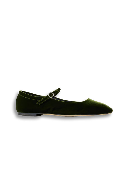 Uma Velvet Mary Jane Ballet Flats- Army Green