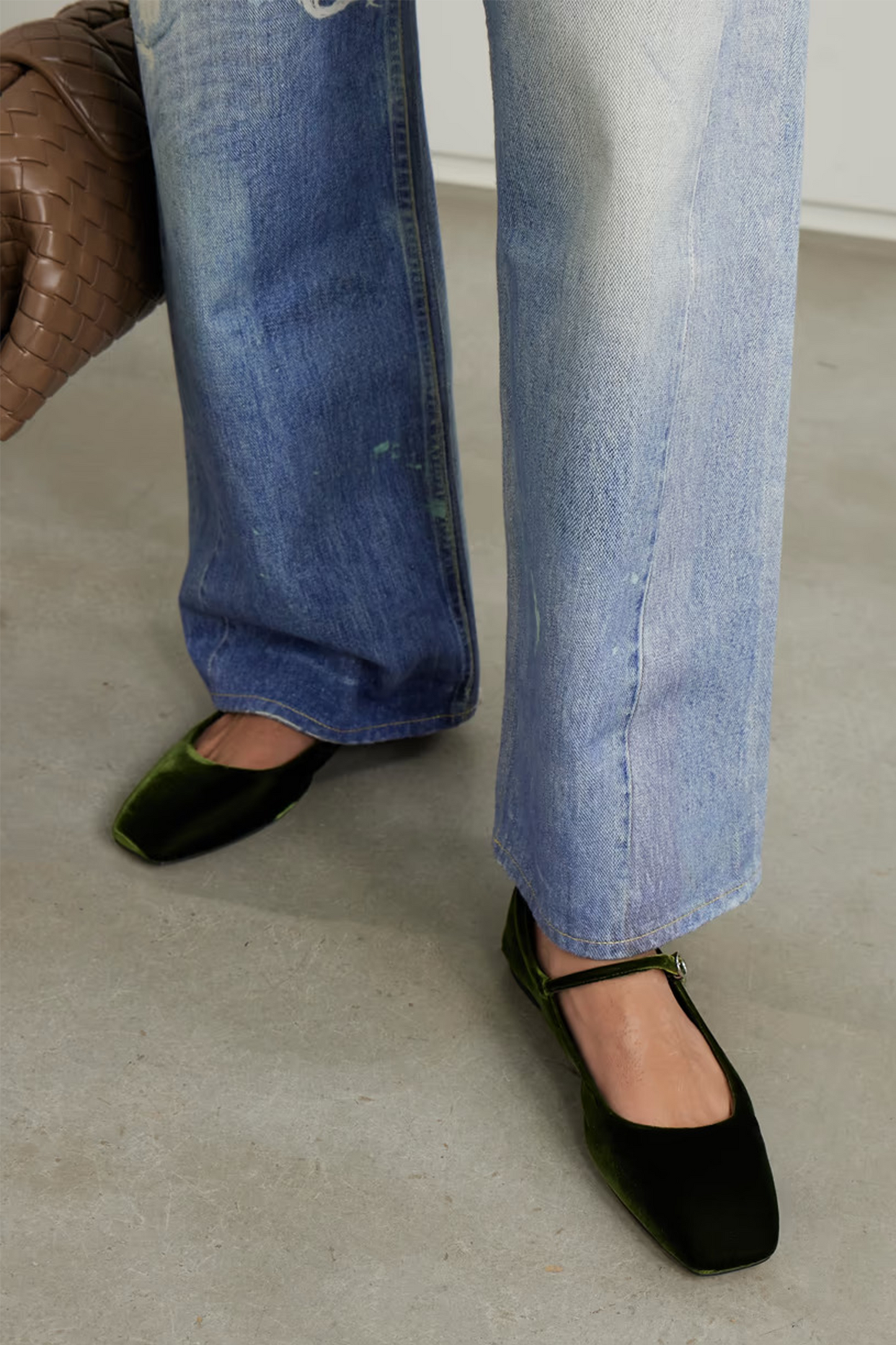 Uma Velvet Mary Jane Ballet Flats- Army Green