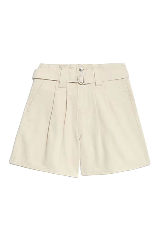 Denim Pleat Front Belted Shorts