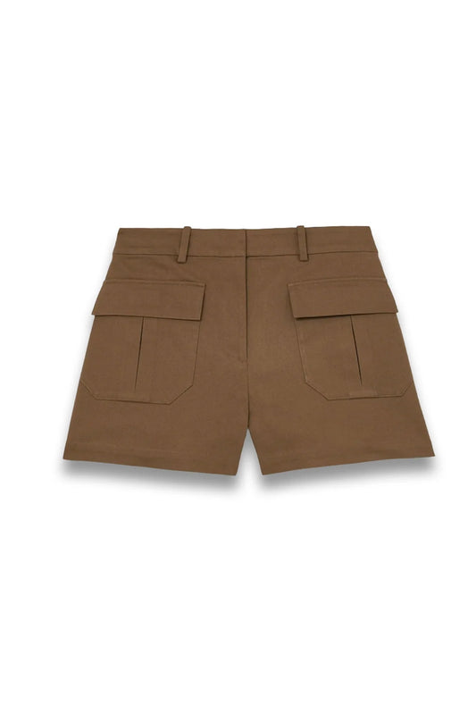 Cotton Twill Flap-pocket Shorts with Stretch in Taupe Neutral