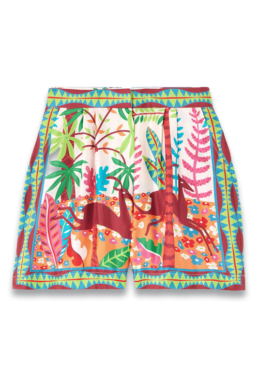 Pleated Printed Silk-Twill Shorts