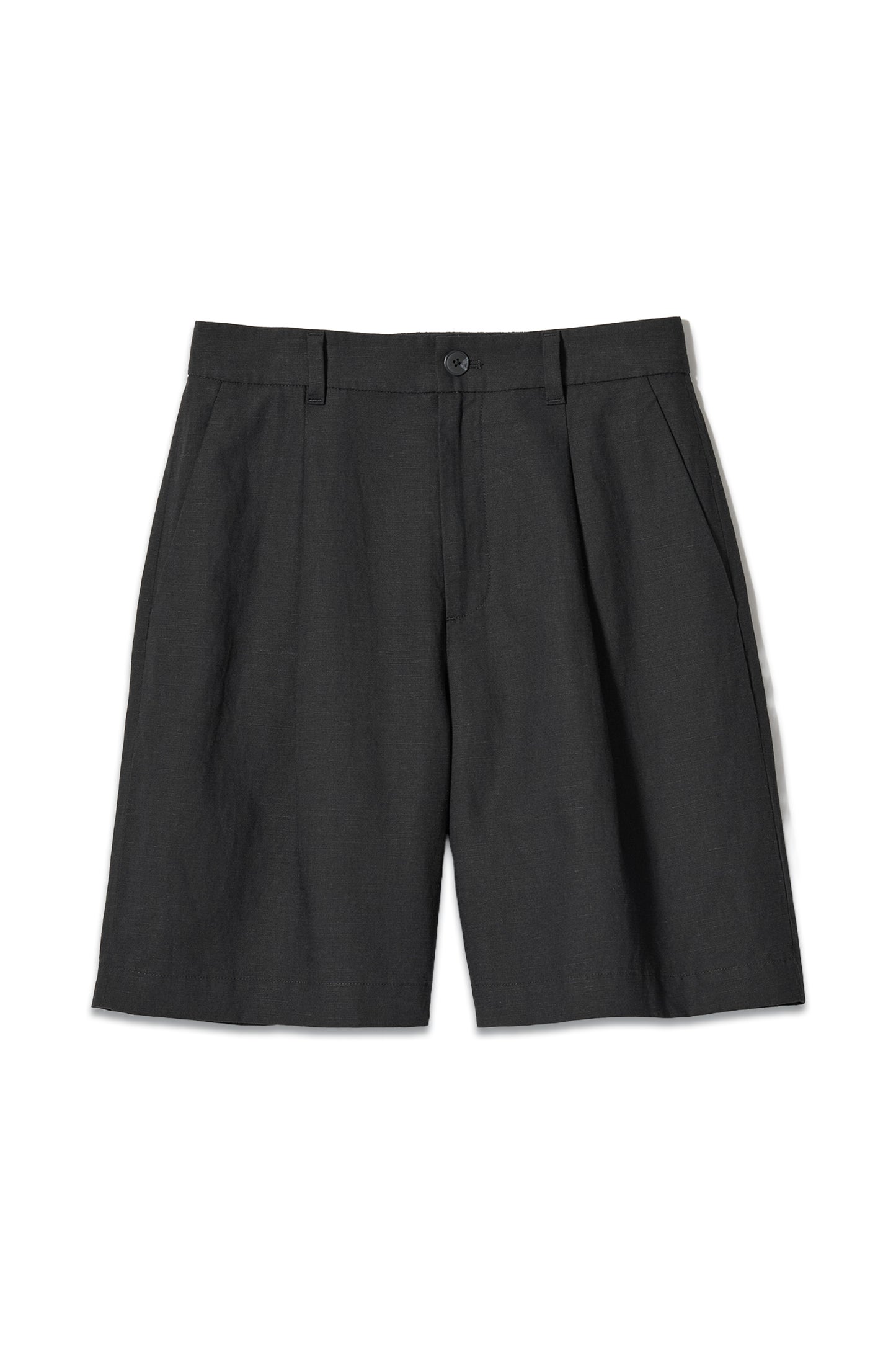 Linen Blend Pleated Shorts black