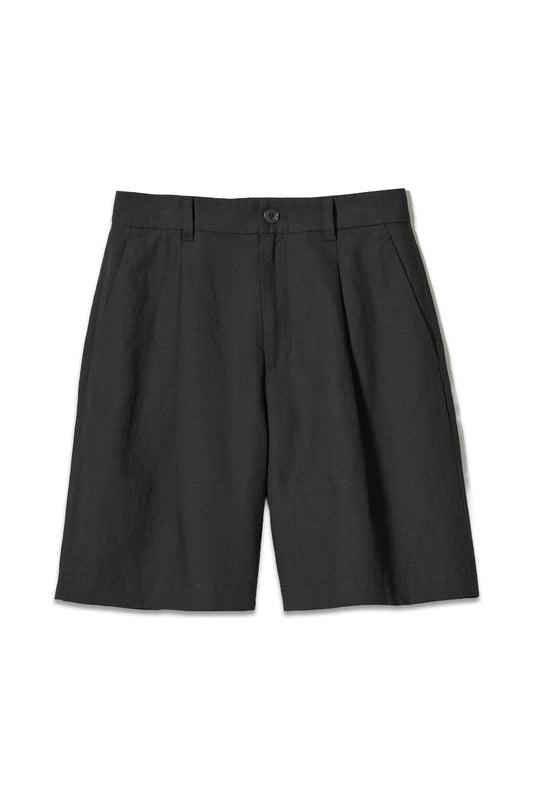 Linen Blend Pleated Shorts black