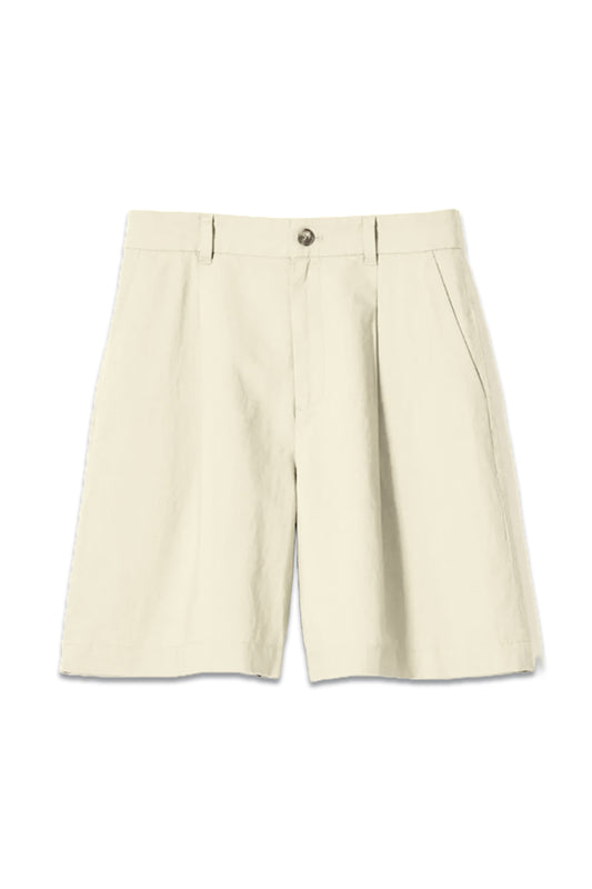 Linen blend pleated shorts beige