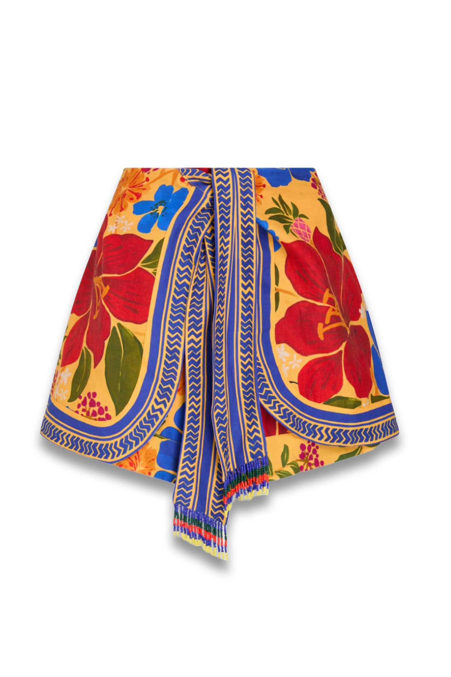 Bead-Embellished Layered Floral-Print Linen-Blend Shorts