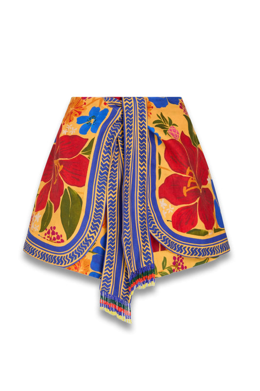 Bead-Embellished Layered Floral-Print Linen-Blend Shorts