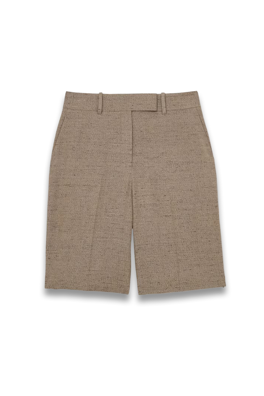 Lina Atelier Side-Zip Tailor Shorts With Linen In Grey