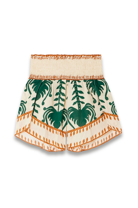 Linka Shirred Printed Cotton Shorts