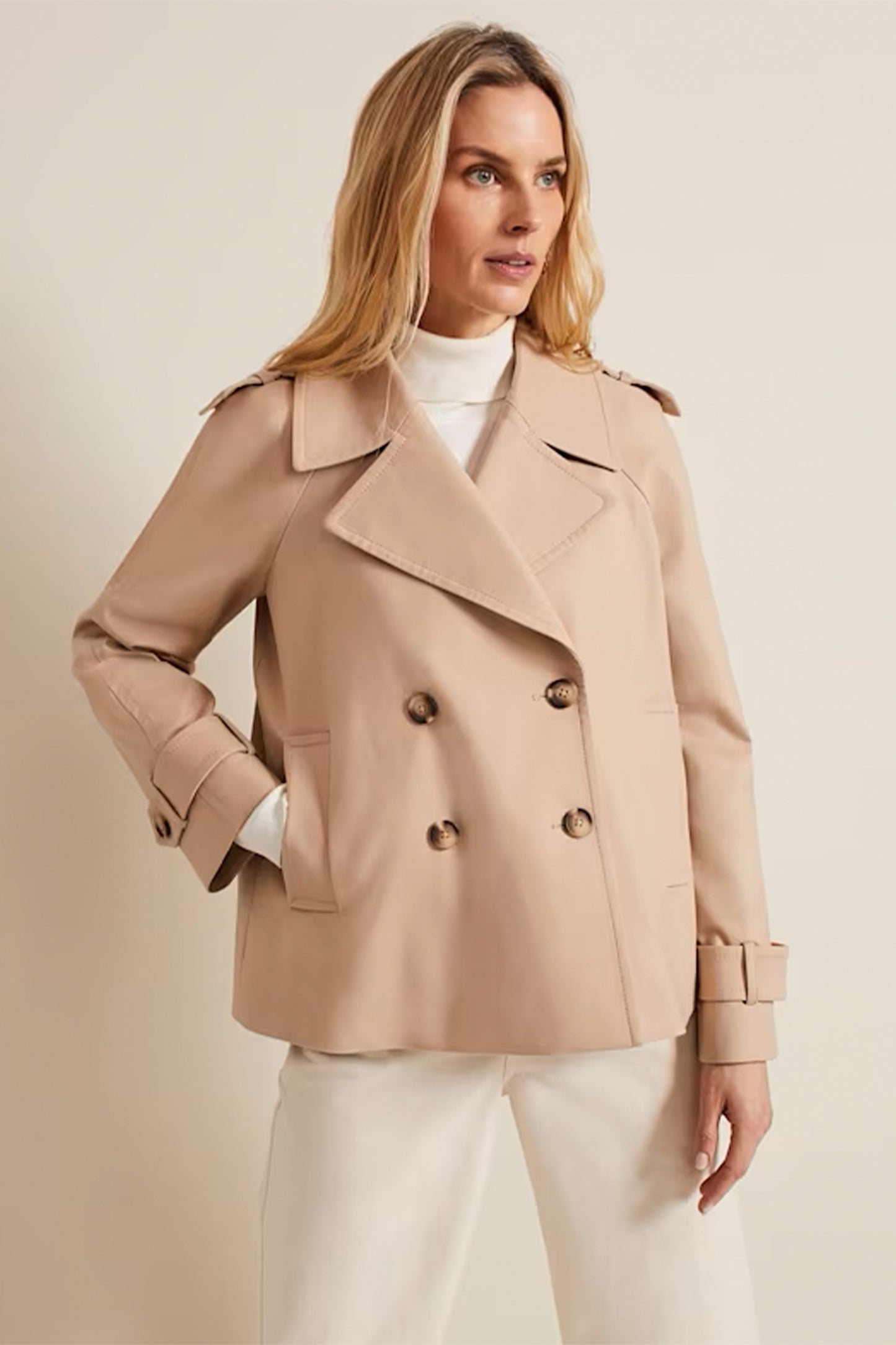 Lola Camel Cropped Trench Jacket