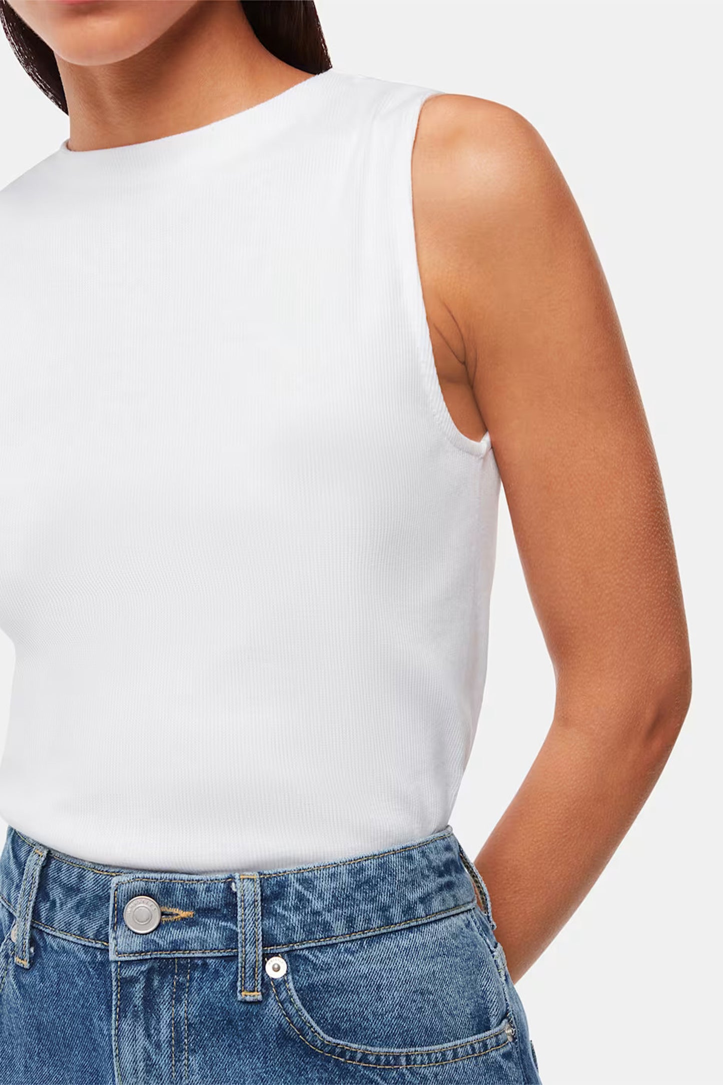 High Neck Rib Detail Tee