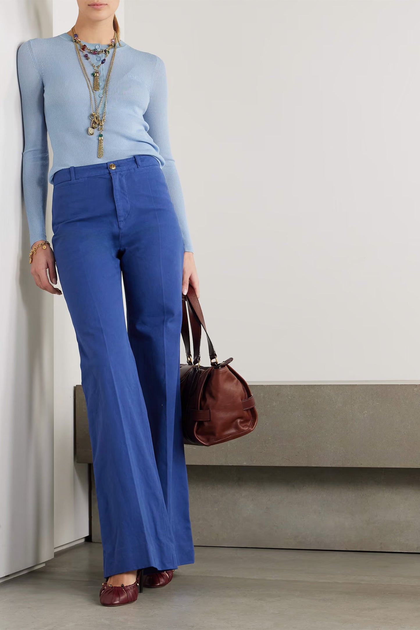 Silk-trimmed ribbed wool sweater