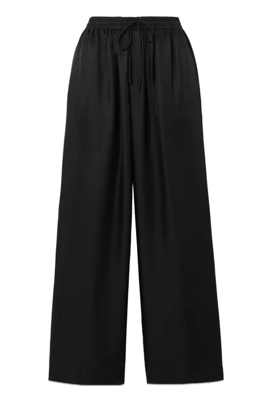 Gathered Silk Wide-Leg Pants