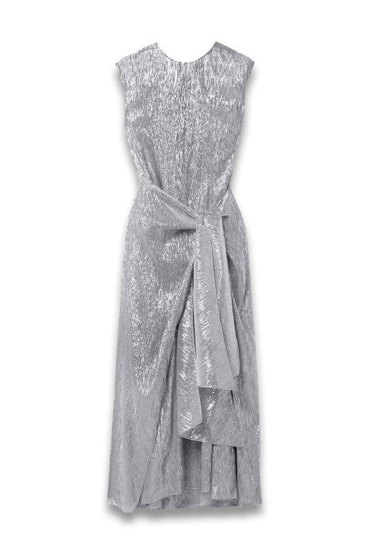 Gia Wrap-effect Draped Silk-blend Lamé Midi Dress