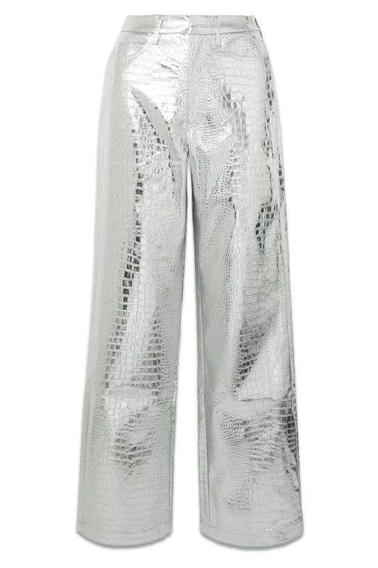 Rotie Metallic Croc-effect Coated Faux Leather Wide-leg Pants