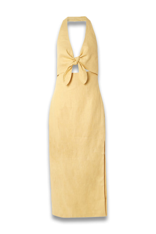 Carlotta Tie Front Linen Halterneck Midi Dress
