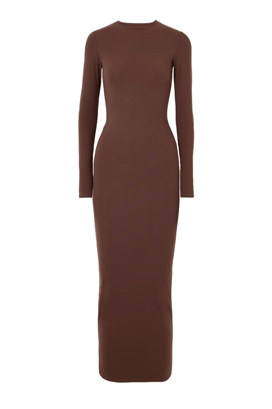 Fits Everybody Crew Neck Long Sleeve Dress - Cocoa