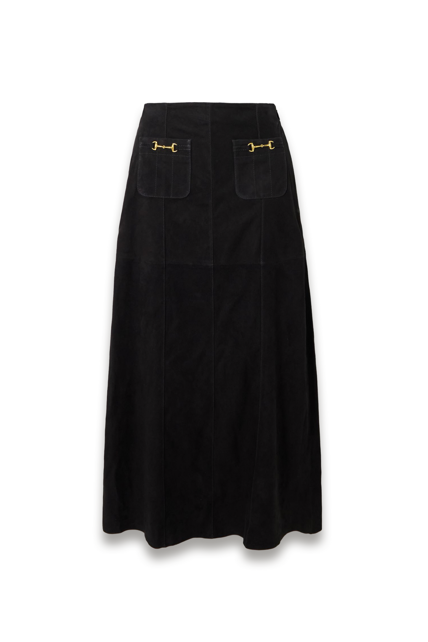 Edwina Embellished Paneled Suede Midi Skirt