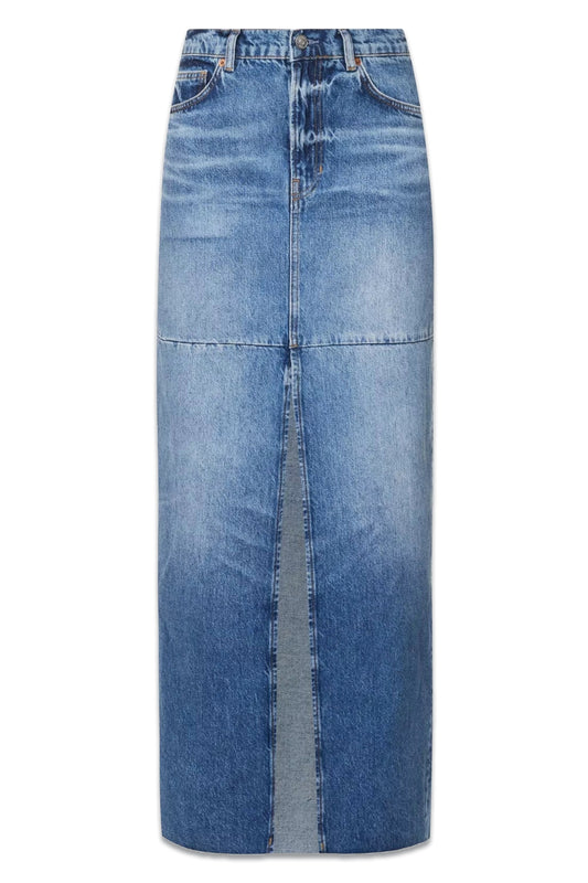 Tazz Mid-rise Contrast-stitched Regular-fit Denim Maxi Skirt