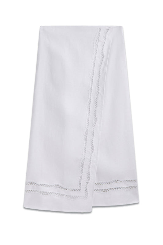 Linen Wrap Midi Skirt With Embroidery