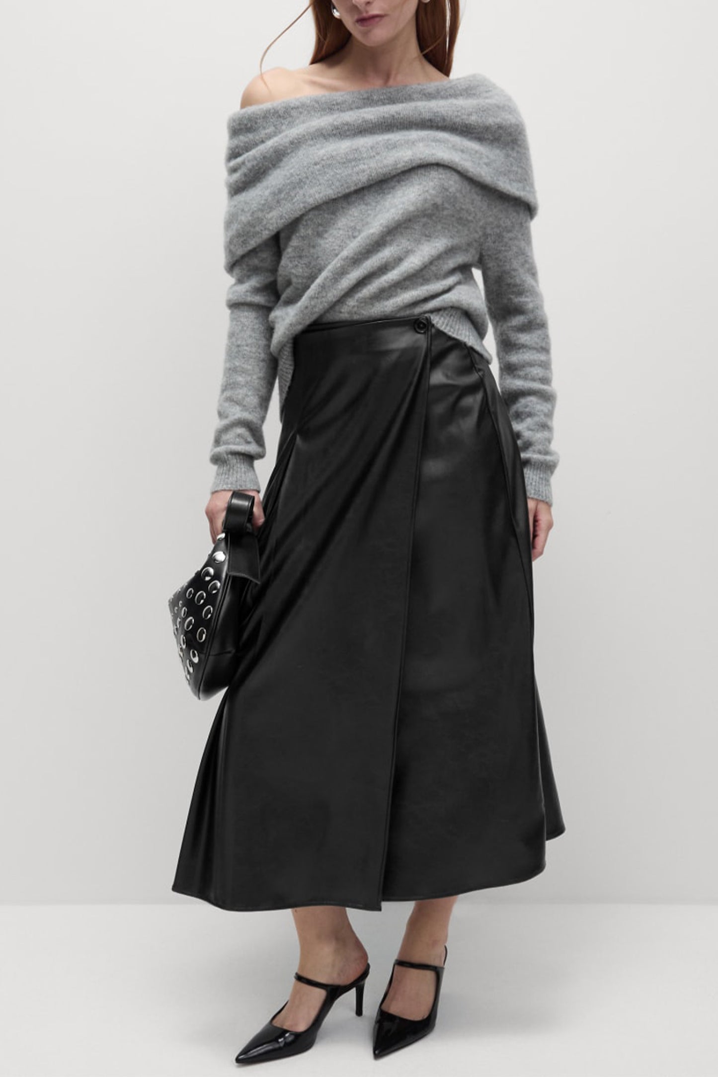 Leather Look Pleated Midaxi Wrap Skirt
