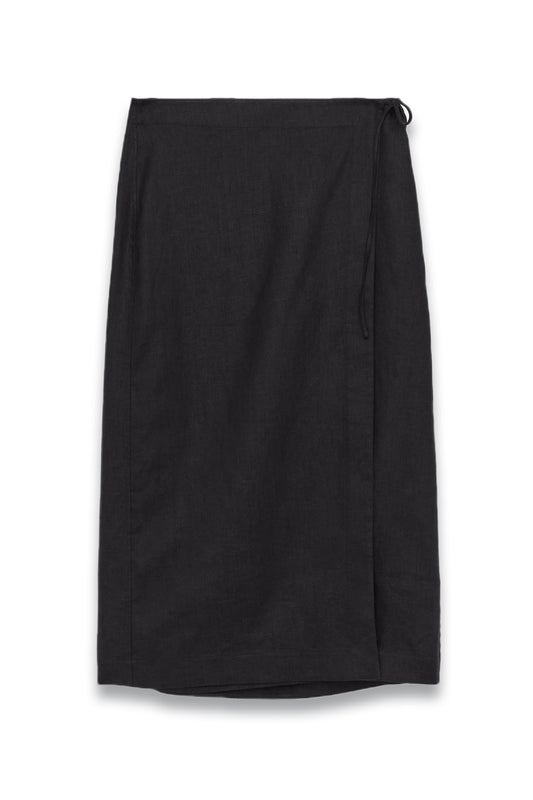 Linen Wrap Skirt In Black