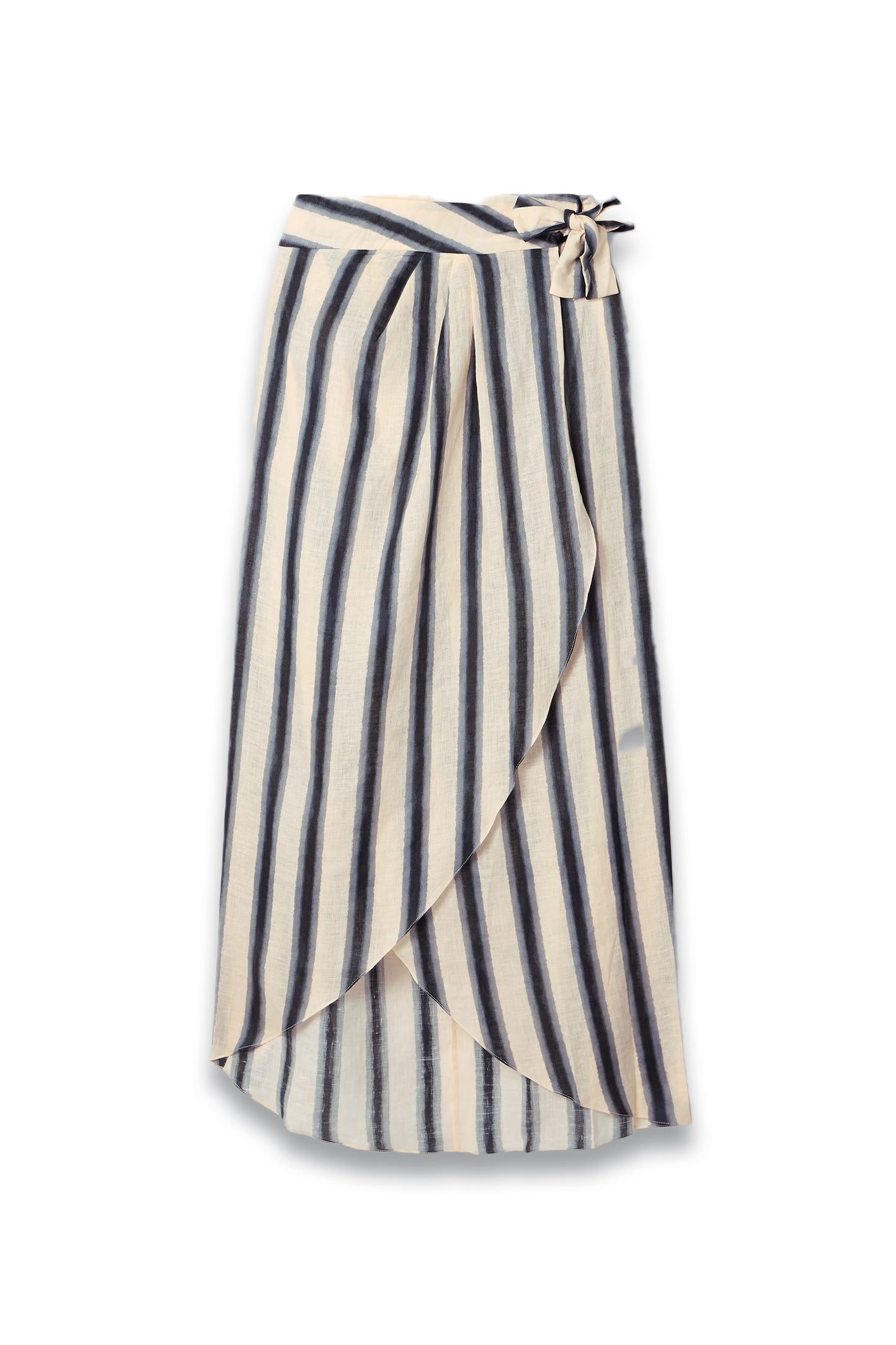 Waves Of Destiny Wrap-Effect Pleated Striped Linen Pareo