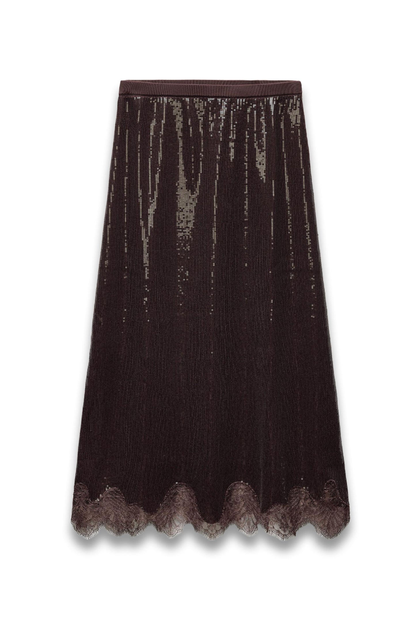 Sequin And Lace Midi Skirt