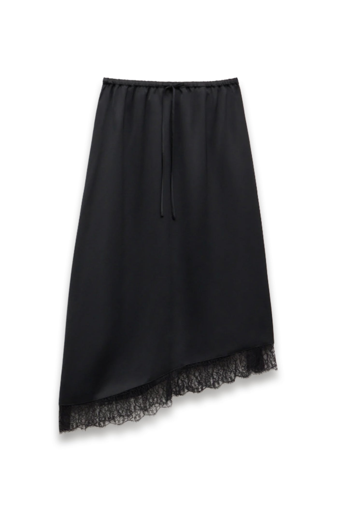 Satin Asymmetric Lace Trim Skirt