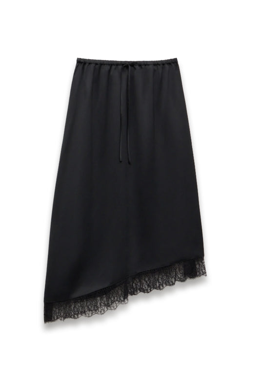 Satin Asymmetric Lace Trim Skirt