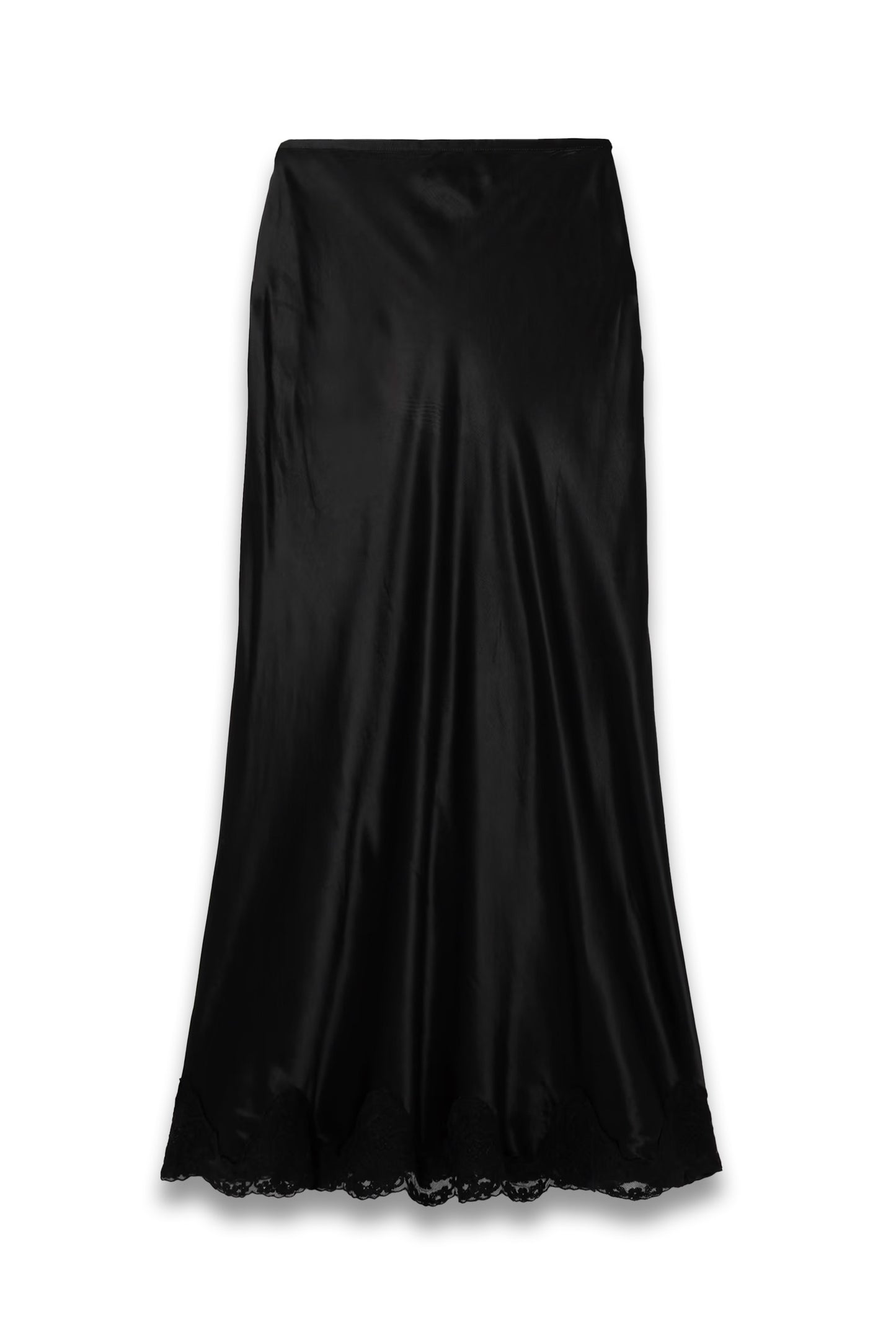 Crystal Scalloped Lace-trimmed Satin Midi Skirt