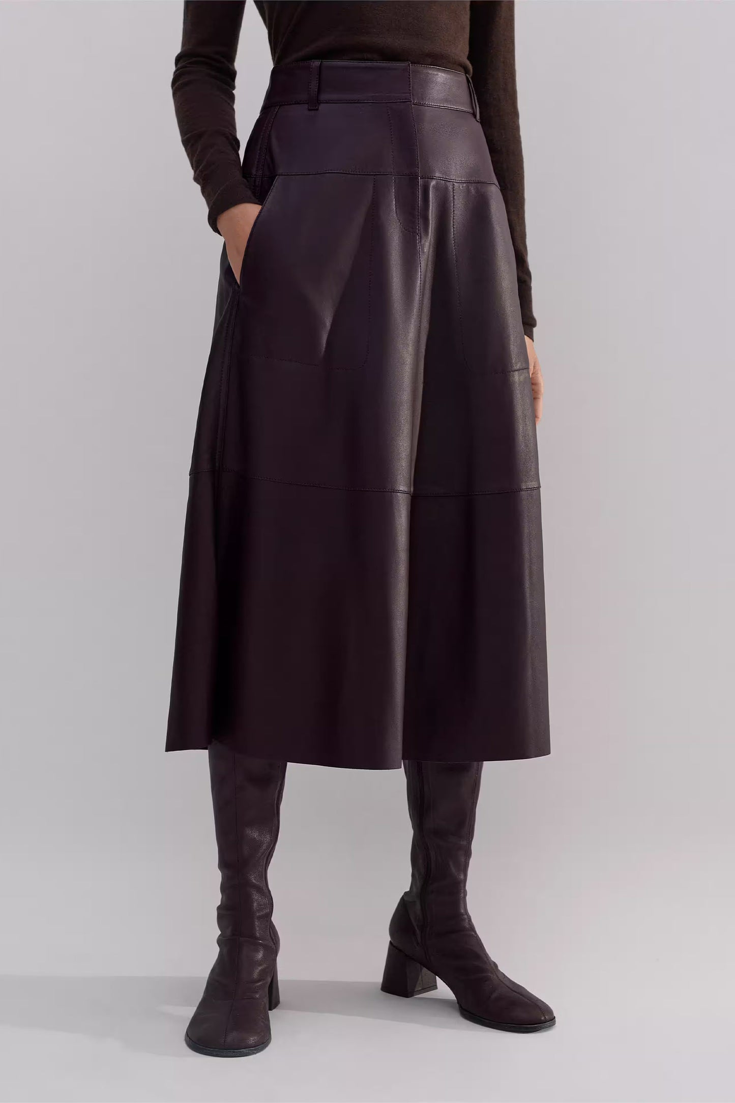 Panelled Leather Midi Skirt