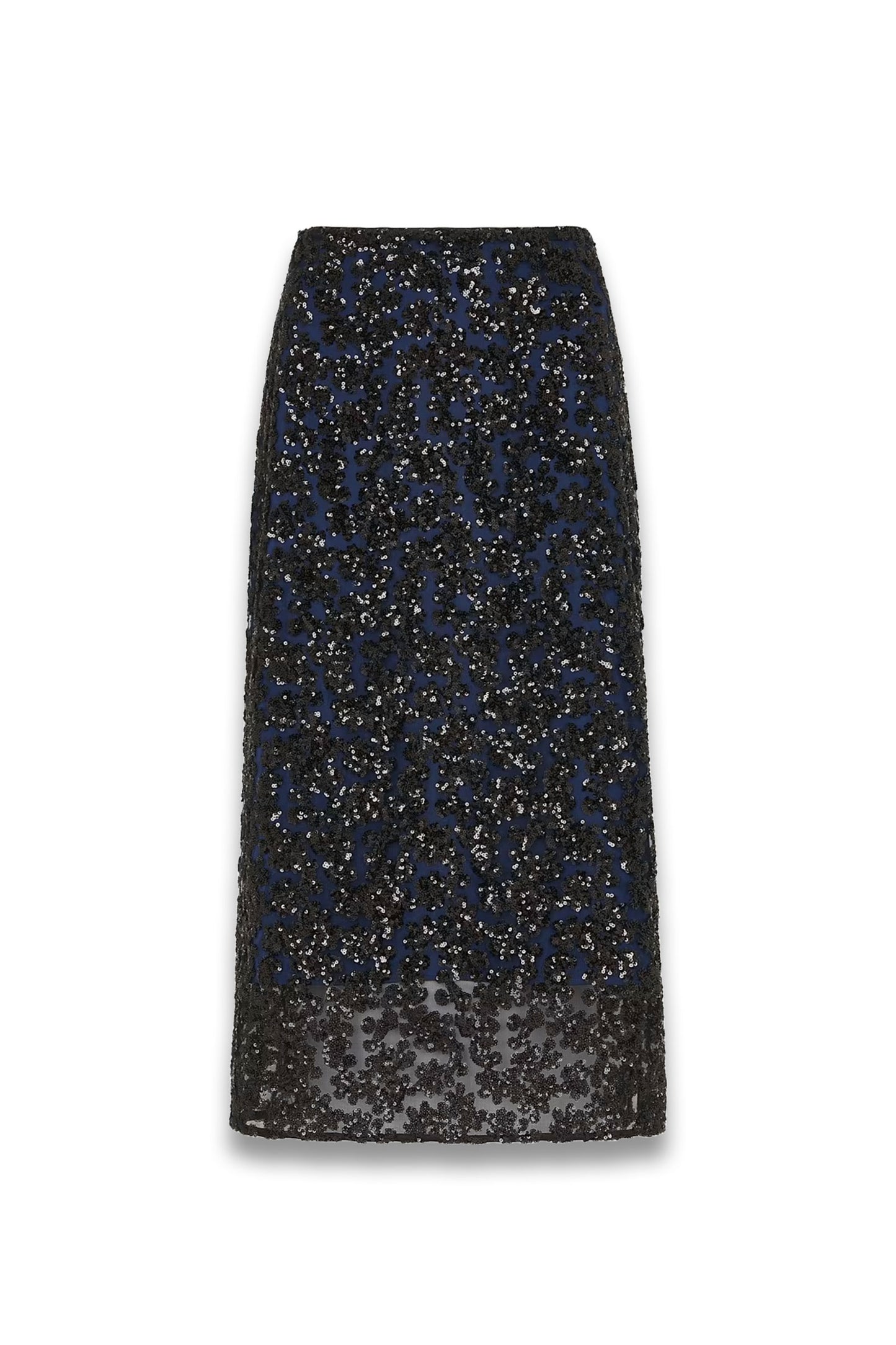 Black Floral Sequin Midi Skirt