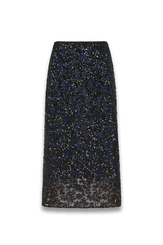 Black Floral Sequin Midi Skirt