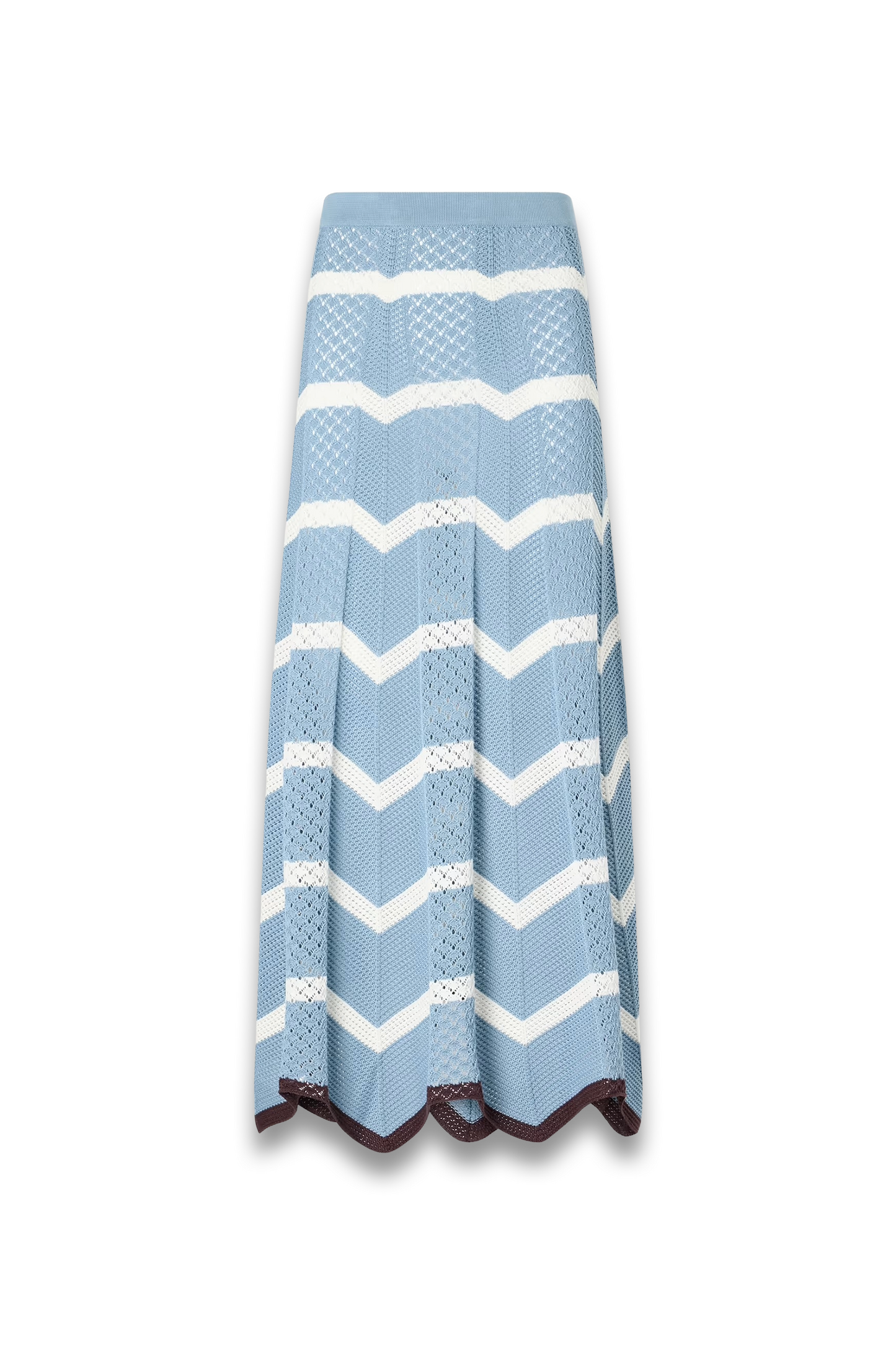 Chevron Scalloped Striped Pointelle-knit Cotton Maxi Skirt