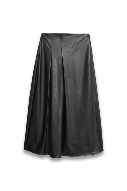 Leather Look Pleated Midaxi Wrap Skirt