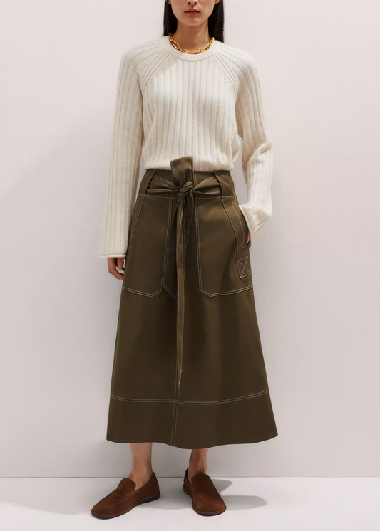 Twill Contrast Stitch Maxi Skirt