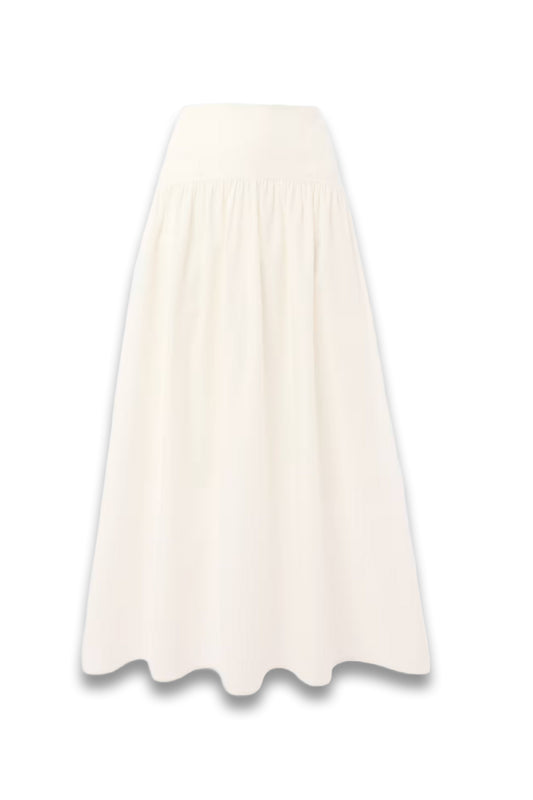 White Cotton Waisted Midi Skirt