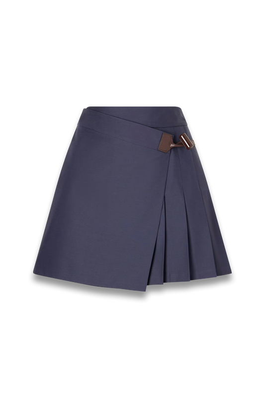 Pleated Leather-trimmed Cotton-blend Mini Skirt
