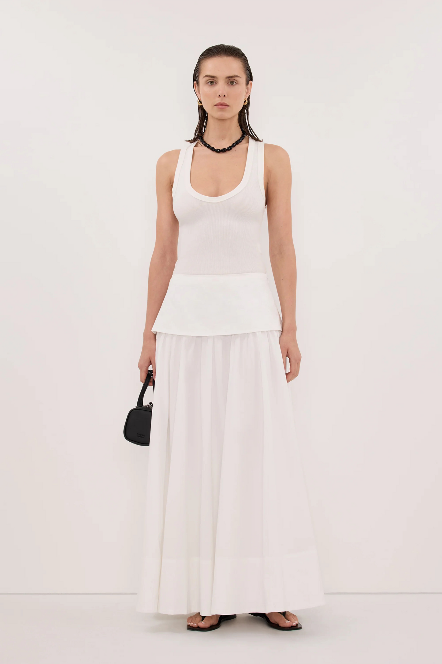 Claire White Cotton Midi Skirt
