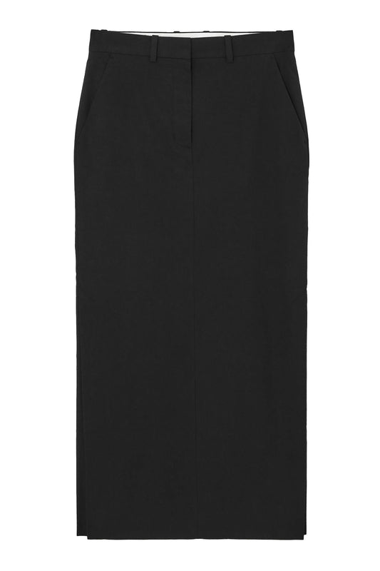 Tailored Linen-Blend Maxi Skirt
