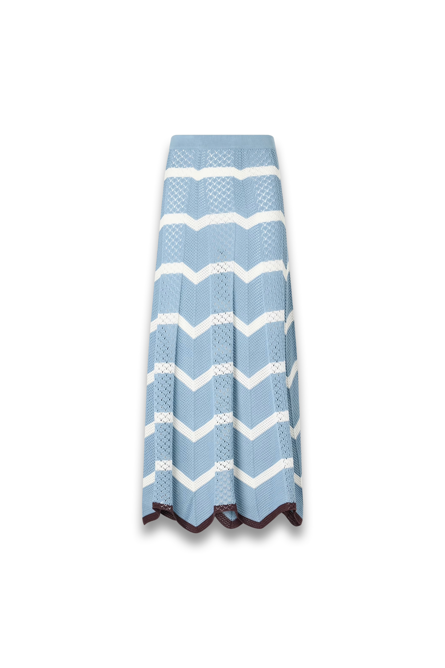 Chevron Scalloped Striped Pointelle-knit Cotton Maxi Skirt